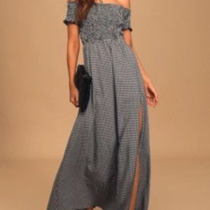 Lulu's Patsy Black and White Gingham Off-the-Shoulder Dress